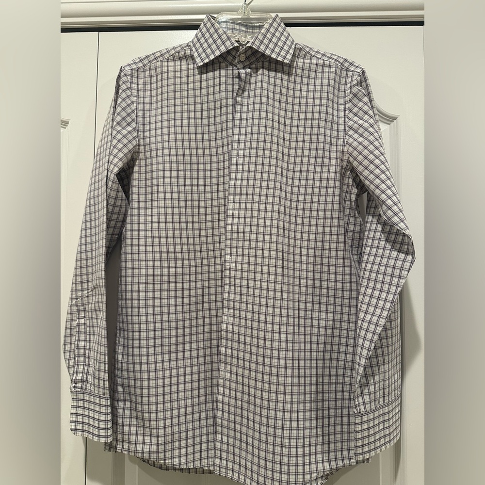 Hugo Boss White and Purple Check Long-Sleeve Dress Shirt